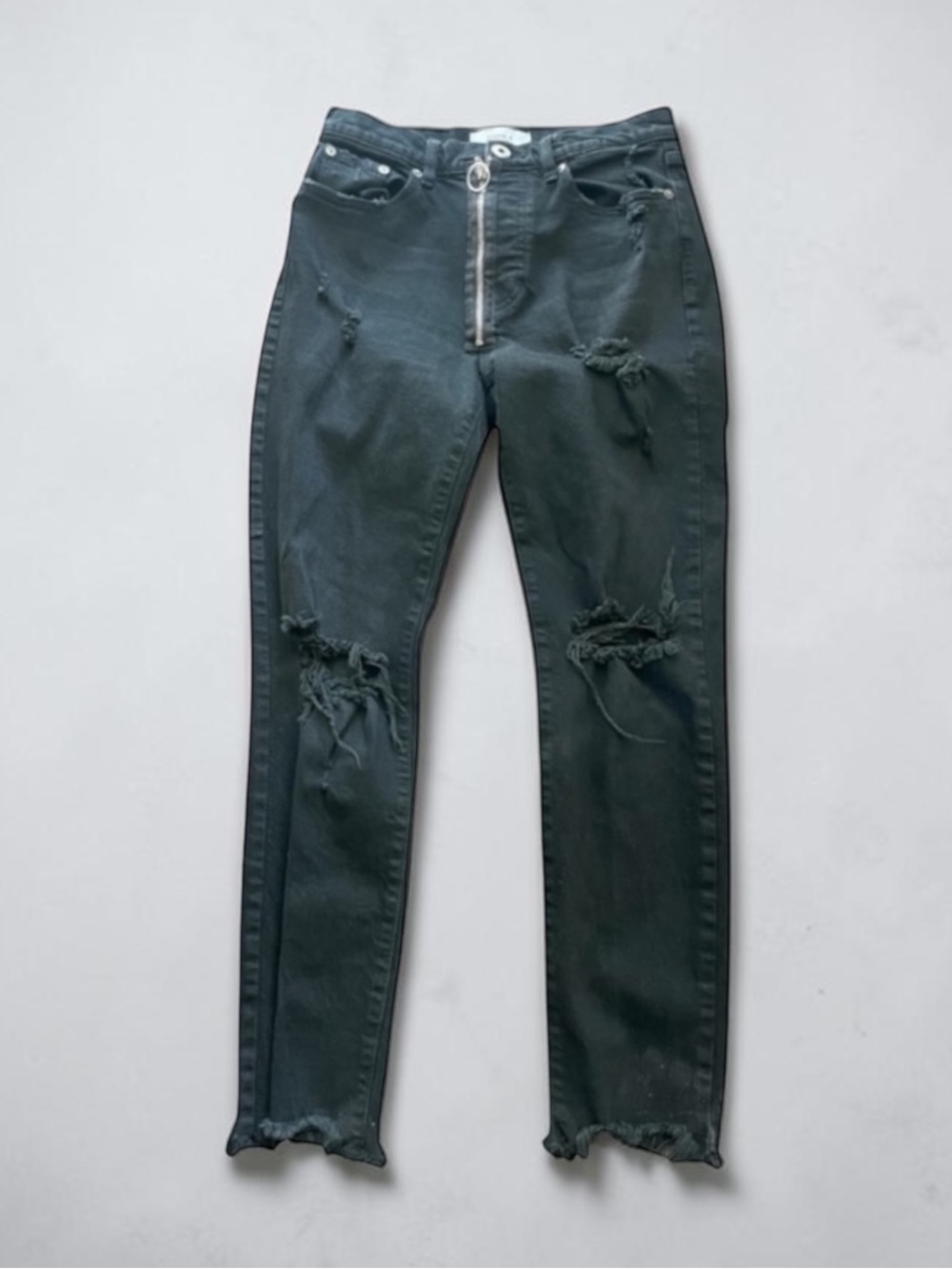 PISTOLA Black Exposed Front zip Raw Cuff Jeans Skinny Size 26